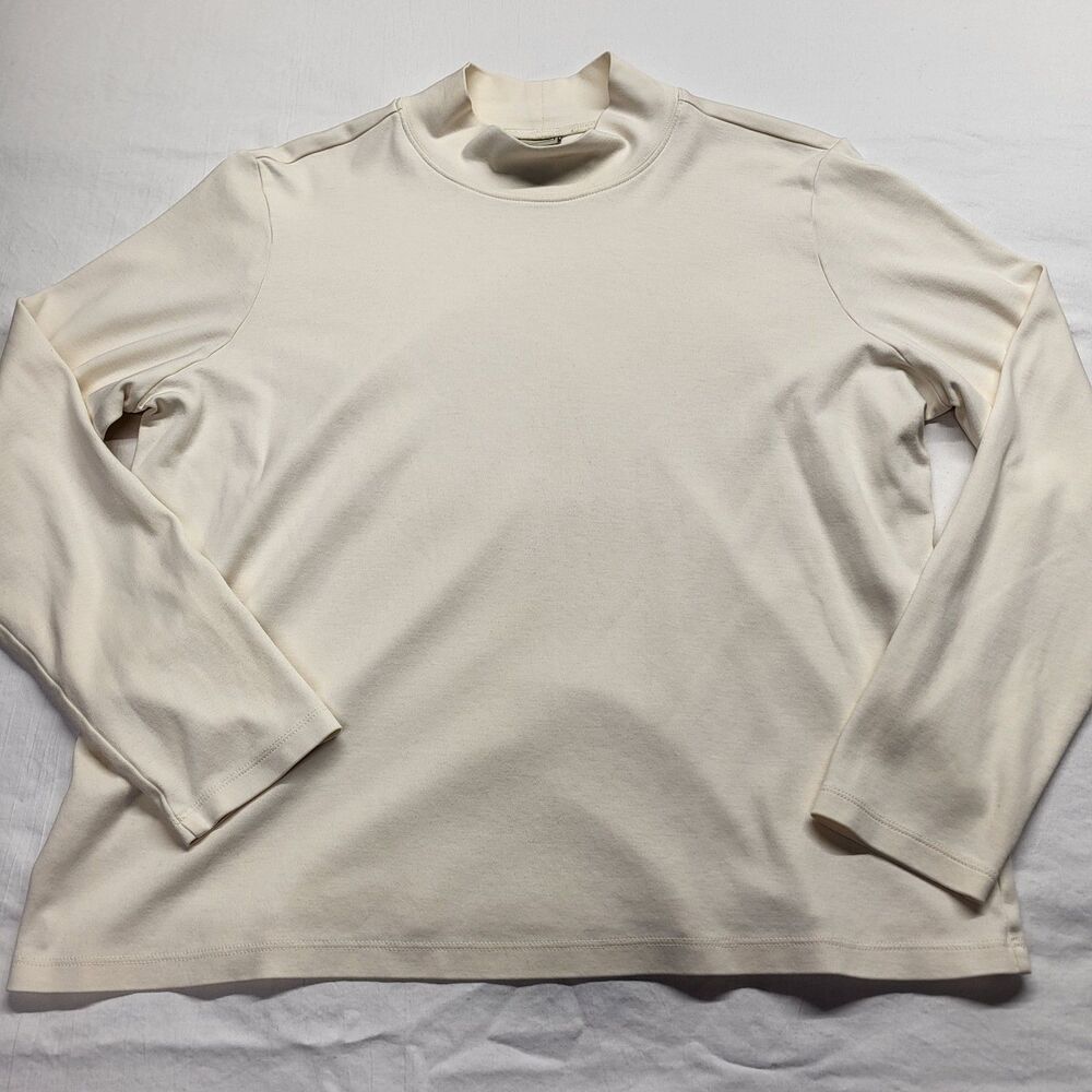 L.L. Bean Women's Long Sleeve Mock-Turtleneck Shirt XL 100% Supima Ivory